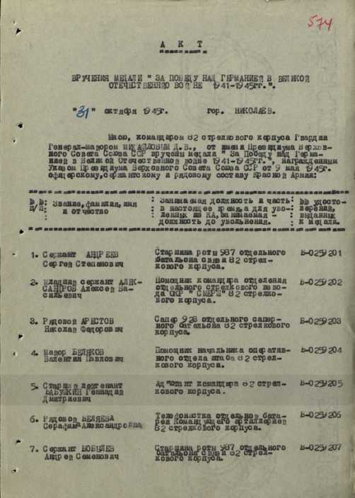 Акт от 31 октября 1945 г. 1 стр.